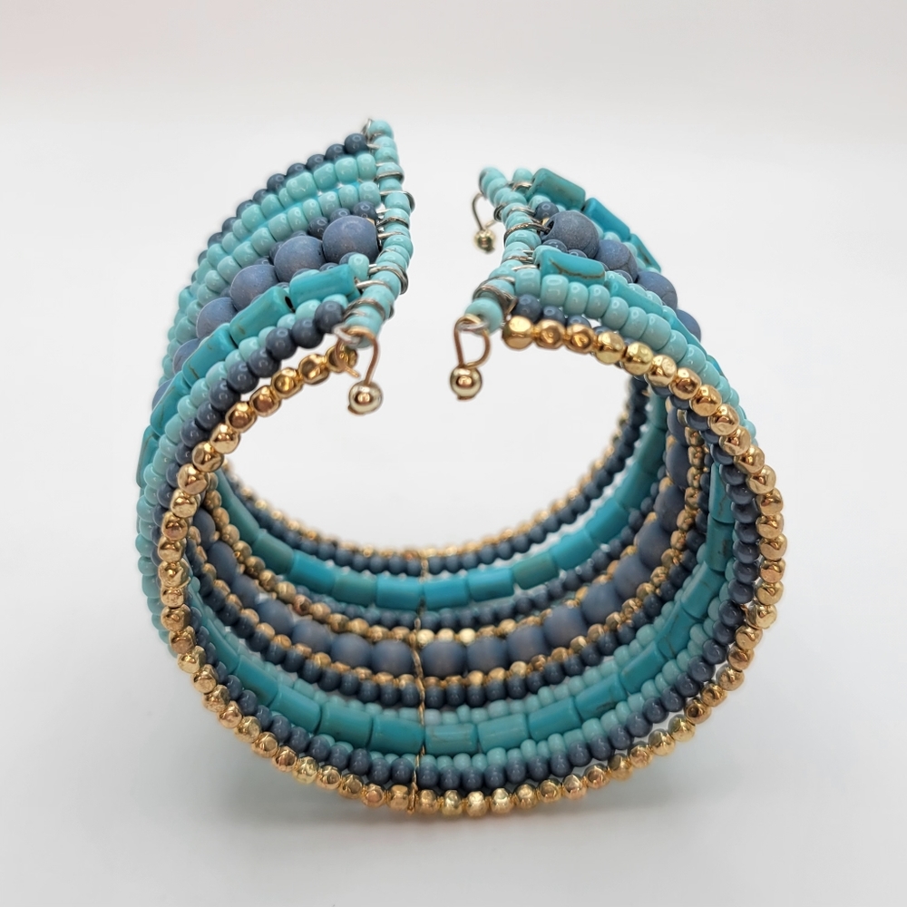 Adornia | NWT Faux Turquoise Mixed Media Beaded Cuff Bracelet - Picture 4 of 10